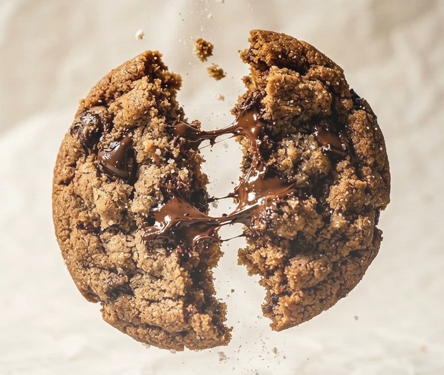 Chocolate cookie breaking open